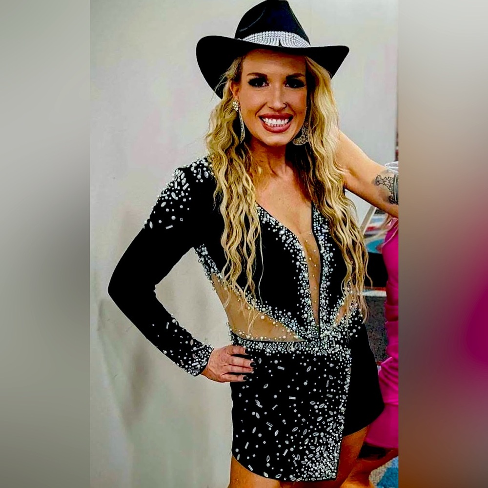 Elegant Black and White Embellished Dress